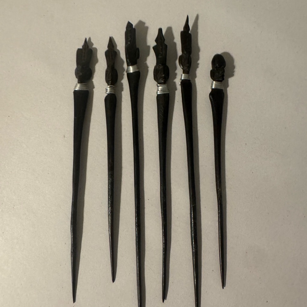 Vintage tribal wooden carved cocktail picks